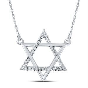 Diamond Star of David Womens Pendant Necklace 10k White Gold